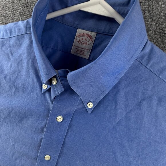 Brooks Brothers Button-Down Traditional 16 32 Cotton Blue Non-Iron Shirt Mens - Picture 10 of 13